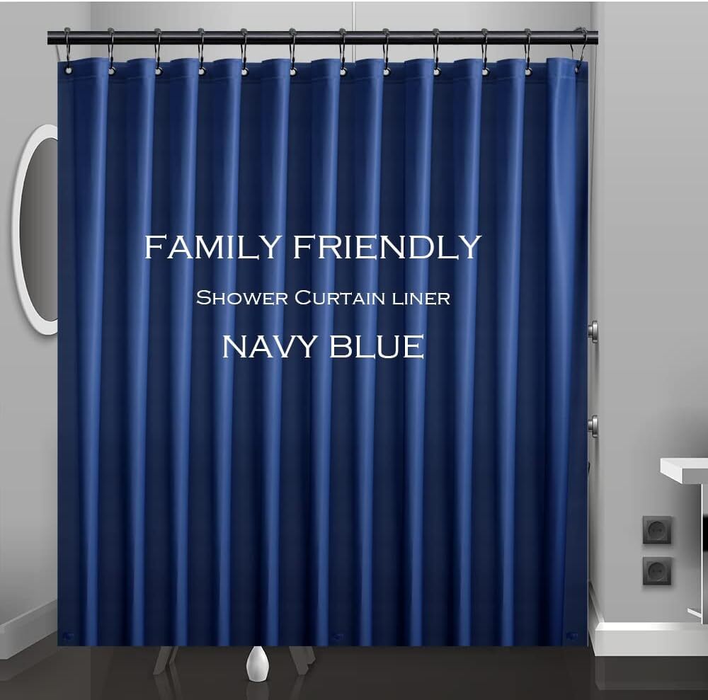 Navy Blue Plastic Shower Curtain Or Liner, 72x72 Inch Thin Lightweight Dark B...