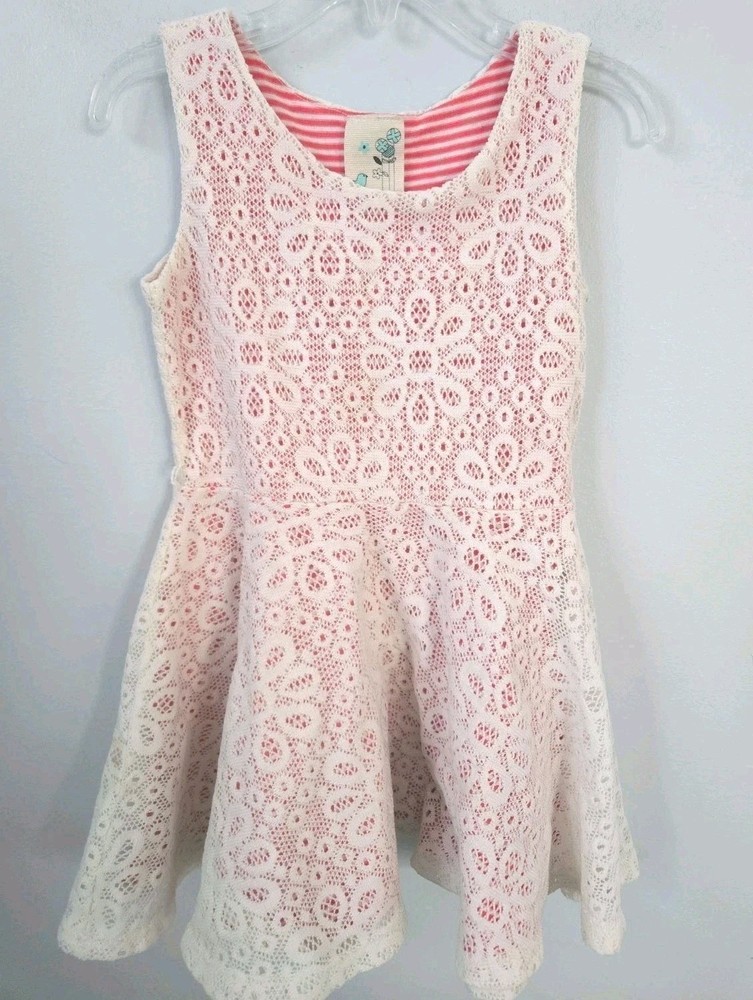 Lily Bleu Girls Size 4 Pink White Lace Dress Sleeveless Floral Overlay Twirl...