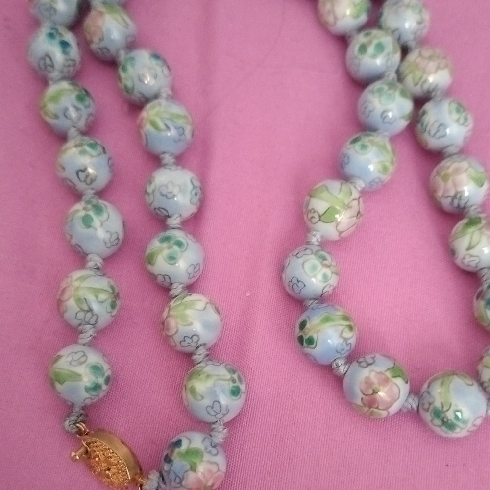 Multicolor Floral Glass Beaded Necklace, Round Beads Ball/Bead Chain Unisex