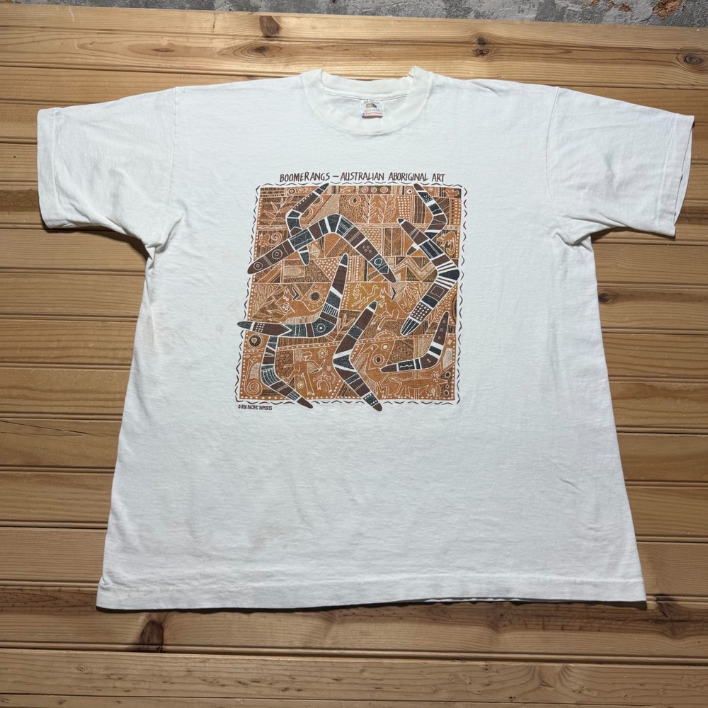 Vintage 90s Boomerangs Australian Aboriginal Art Tribal Souvenir T-Shirt USA XL
