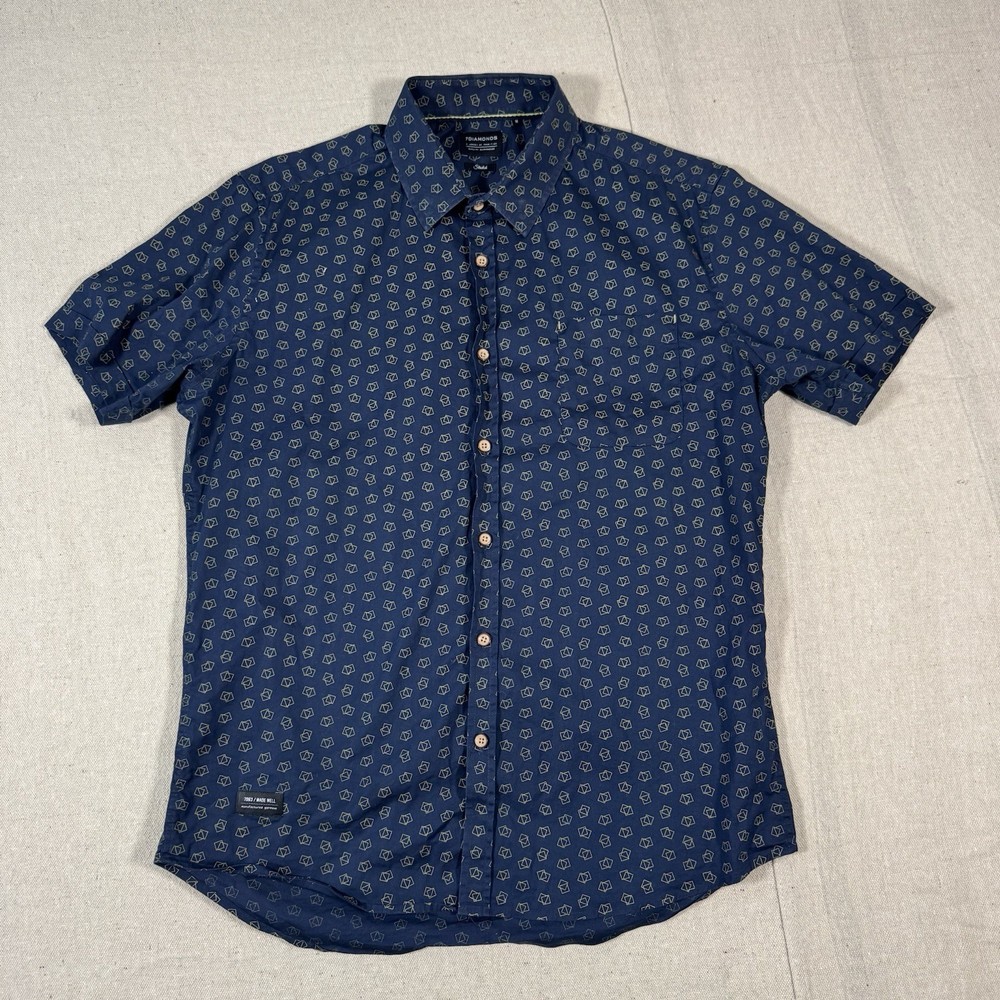 7 Diamonds Men's M Blue Short Sleeve Button Up Shirt Stretch 97% Cotton