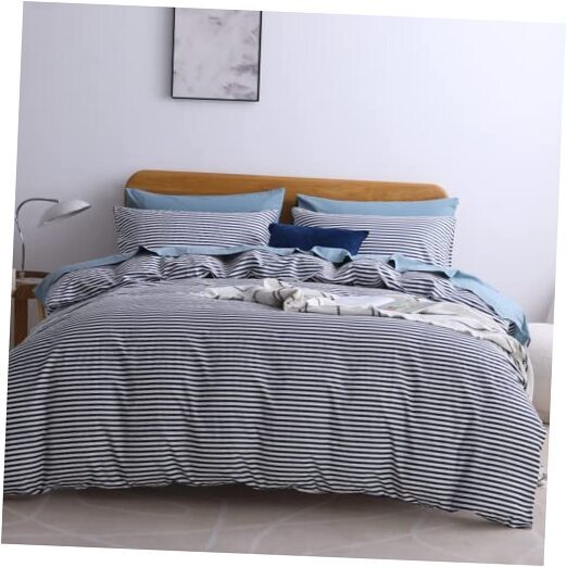 100% Natural Cotton 3pcs Striped Duvet Cover Sets,White King(104