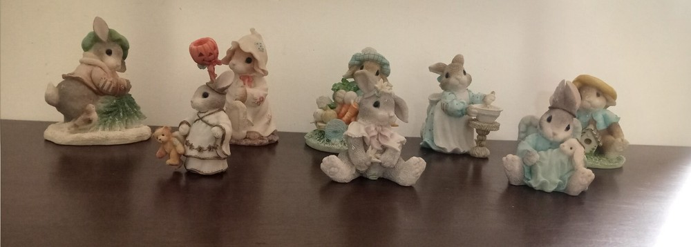 Enesco My Blushing Bunnies Figurine Set of 8 Angels for Halloween Winter Home Decor Gift for Mom