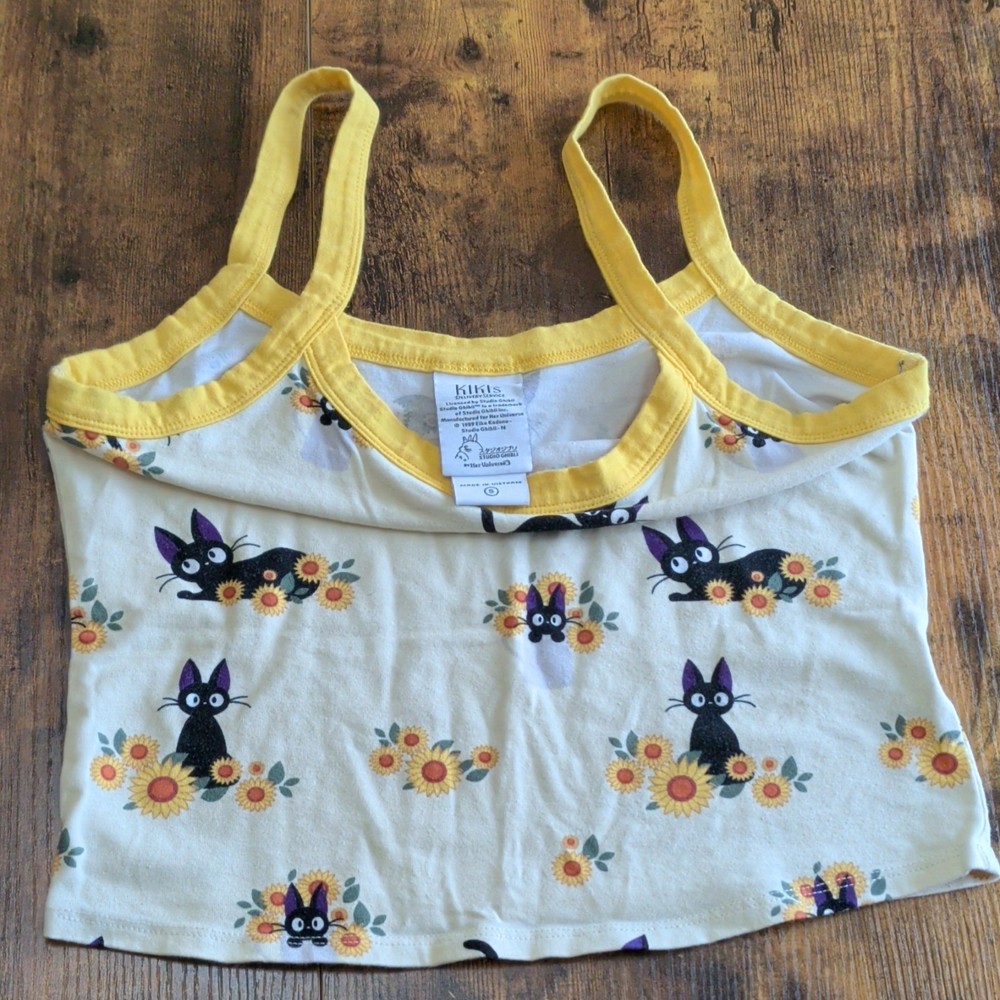 Her Universe Jiji Cat Anime Cropped Tank Top Yellow White Women's Size S