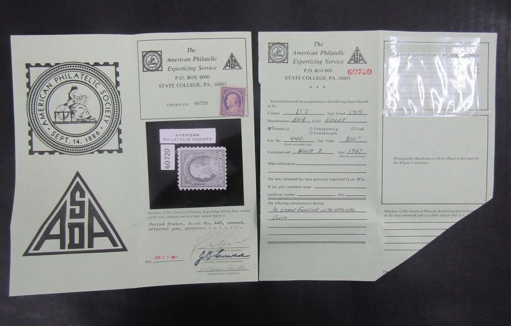 nystamps US Franklin Stamp # 440 Mint OG H APS Cert        Y22x2312