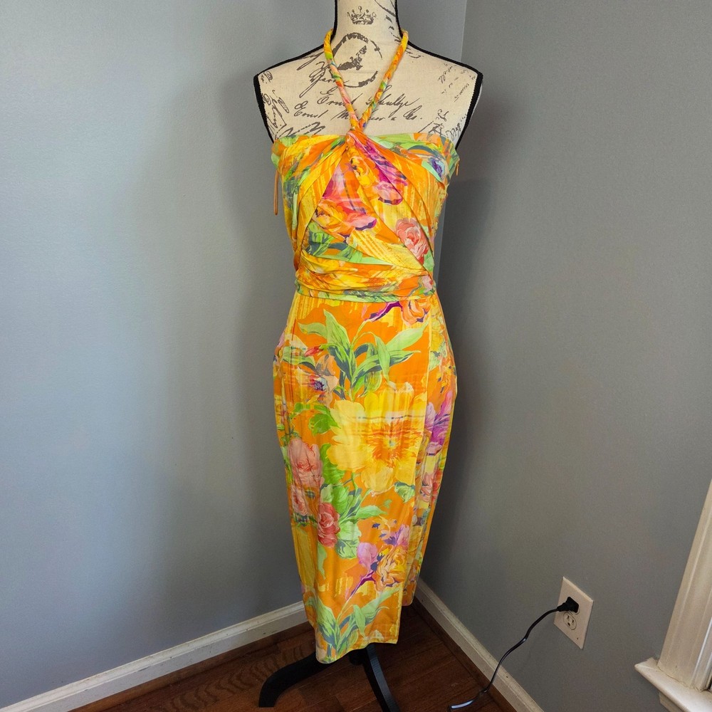 Ralph Lauren Purple Label Silk Knee Length Rosamund Floral Dress Sz 2 Multicolor
