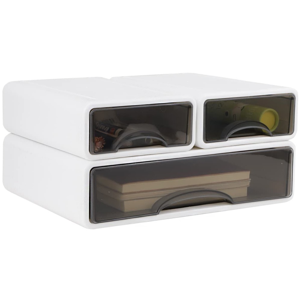 Stackable Desk Organizer, Large Desktop Storage Box with 3 Drawers, 13