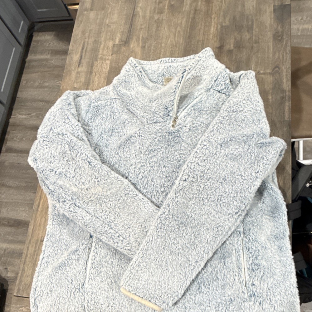 Sherpa Light Blue Fleece Pullover Sweatshirt Women's XL 1/4 Zip Pockets