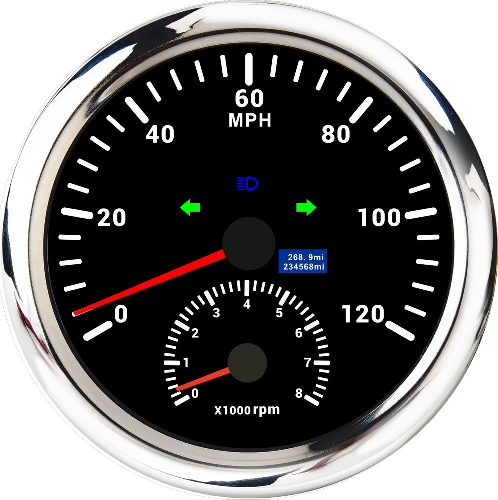 110mm Boat GPS Speedometer 0-120MPH Tachometer Turn Signal High Beam Waterproof