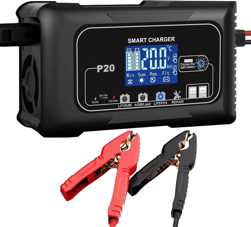 20-Amp Smart Battery Charger,12V/20A and 24V/10A.Lithium,Lifepo4,Lead-Acid(AGM/G