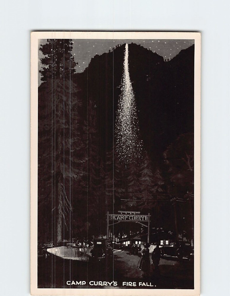 Postcard Camp Curry's Fire Fall in Yosemite National Park California USA