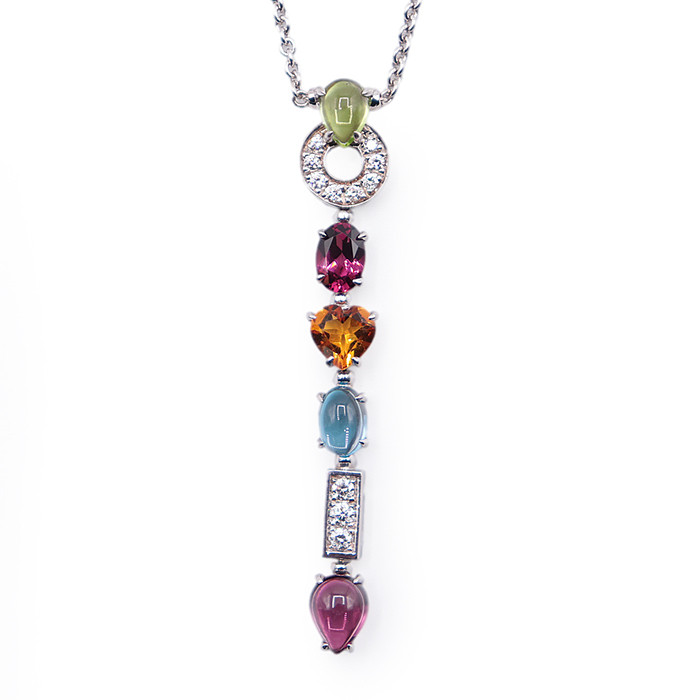 BVLGARI Allegra Necklace with Diamond and Multicolor Stones in 18K White Gold 43.0 cm Model 5971