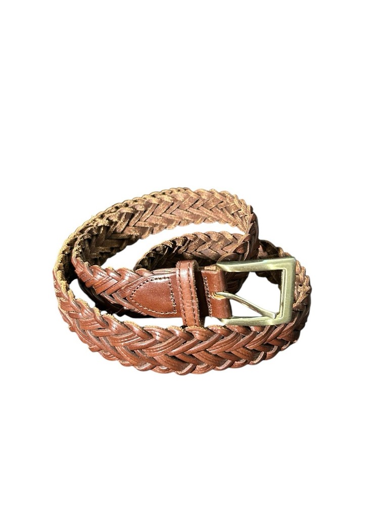 Argentina Leather Braided Belt Unisex Size Large Brown Brass Buckle 40” Length