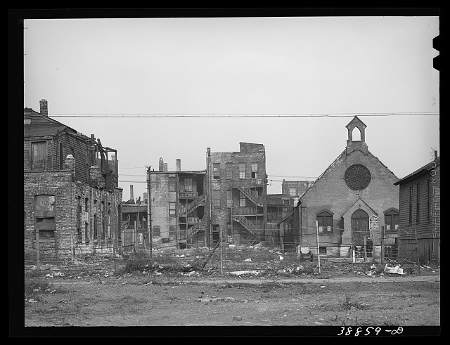 Chicago Illinois 1941 Negro Section Urban Slum Scene Tenements Church
