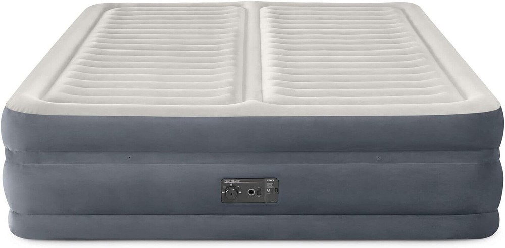 Intex Deluxe Dual Zone 22 Inch King Sized Air Mattress Fiber Tech Construction f