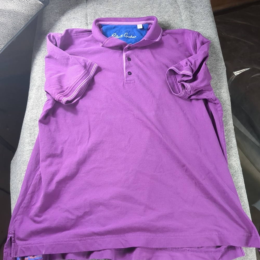 Robert Graham Purple polo short Sleeve Shirt Men 3XL Golf Preppy Solid