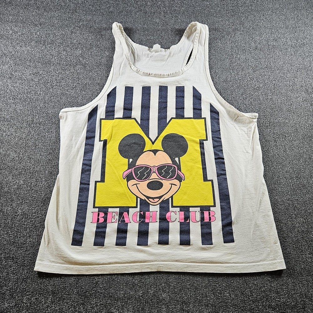 Mickey Beach Club 80s Vintage Fruit Of The Loom Tank Top Womens One Size White