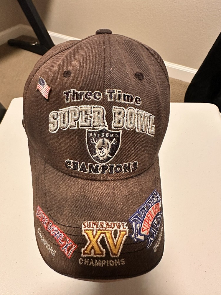 Vtg Oakland Raiders Reebok 3X Super Bowl Champs Faded Rare Cap Hat