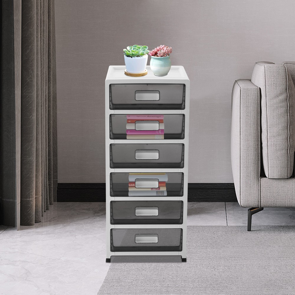 Large 6-Drawer Desktop Organizer with Open Tray Top, for Desk Organizer, Black