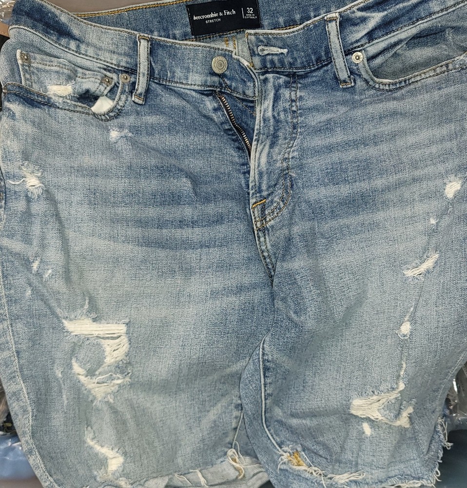Abercrombie & Fitch Cut Off Stretch Jean Shorts Mens Size 32 Blue Denim