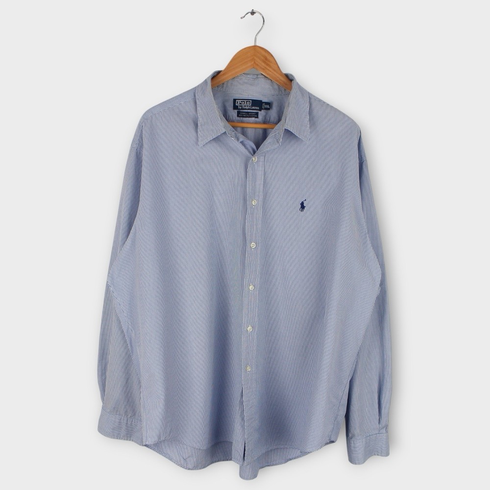 Polo Ralph Lauren Lowell Sport Men’s XXL Blue Check Button Down Shirt Cotton