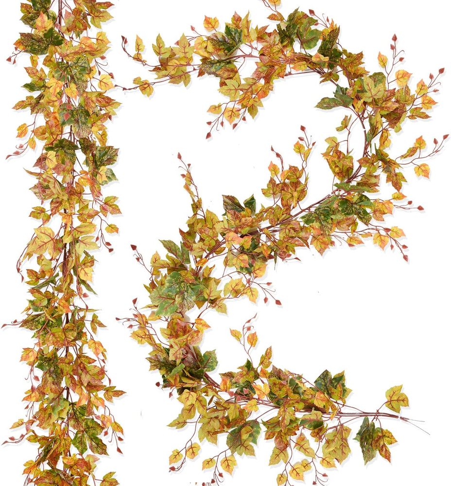 2 Pack 6.5Ft Artificial Fall Maple Leaf Garland for Autumn Decor