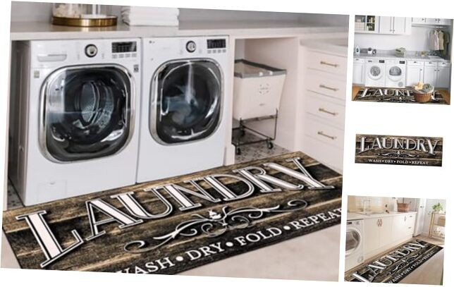 Laundry Room Rug Runner 6Ft Long Laundry Mat for Floor Thin Wood Printed