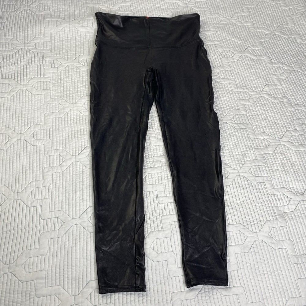 Spanx Faux Leather Shiny Black Leggings for Women - XL Petite