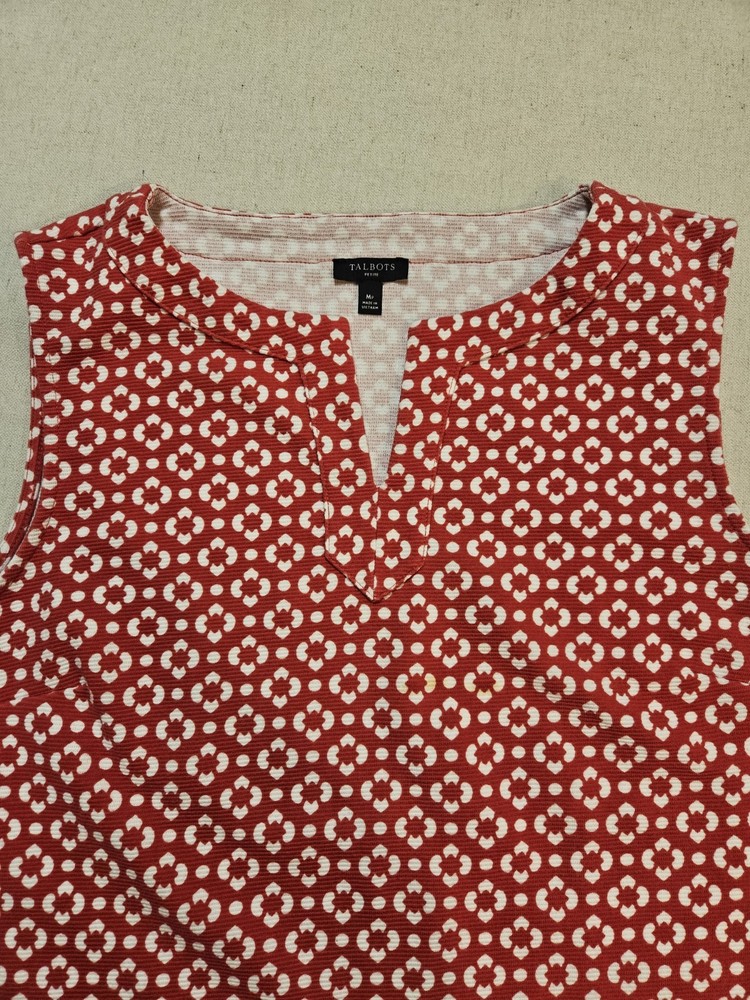 Talbots Women's Med Petite Sleeveless Ottoman Split Neck Tank Top Red Flower