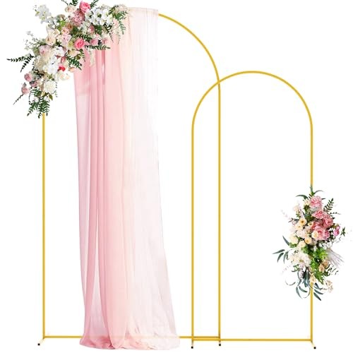 Wedding Arch Backdrop Stand 7.2FT, 6FT Gold Metal Arch Stand Set of 2 for Party