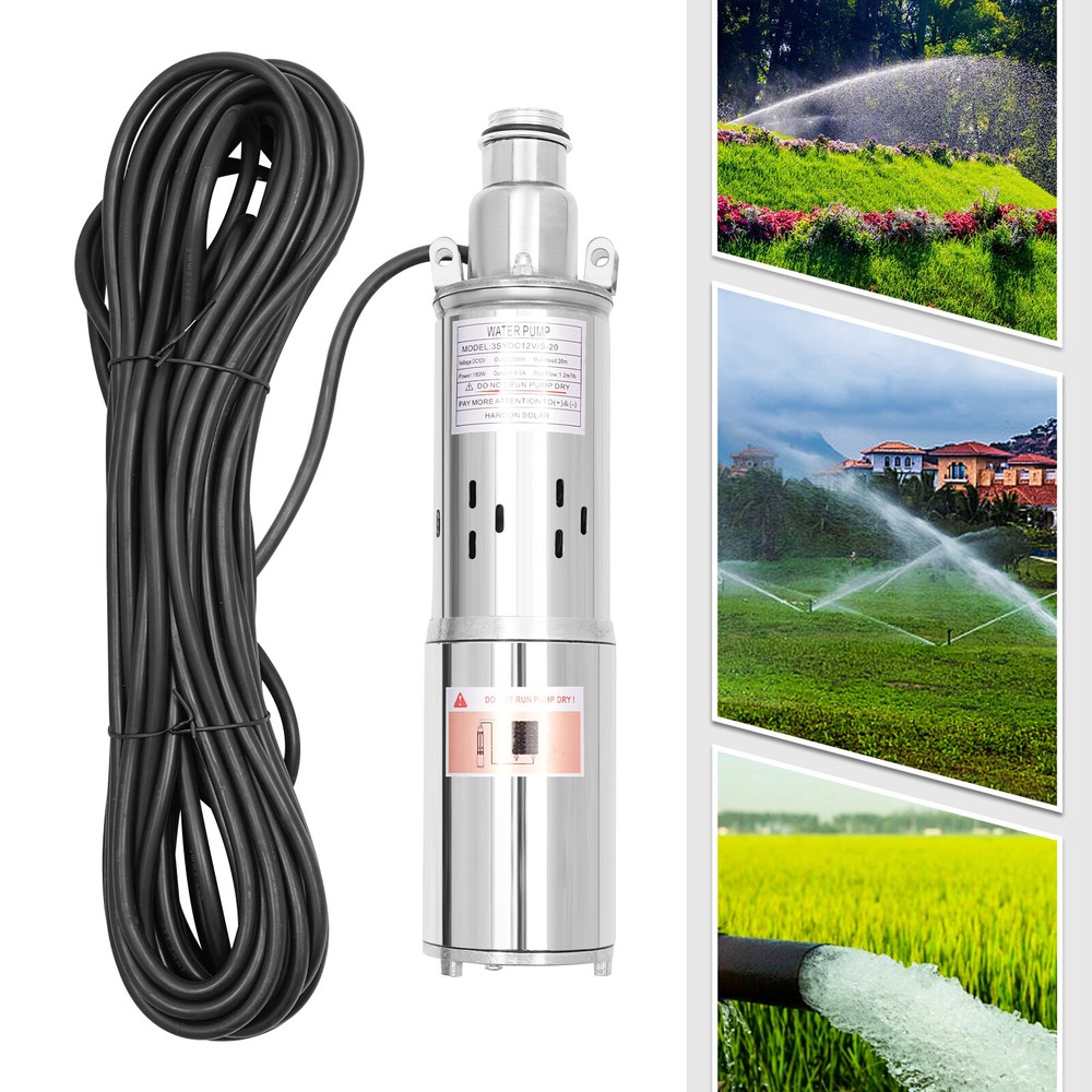 180W DC 12V Solar Water Pump Submersible Bore Hole Deep Well Pump Farm Ranch