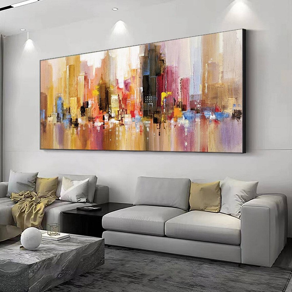 Modern Art Abstract Architecture Oil Painting Handmade Canvas Wall Art Cityscape