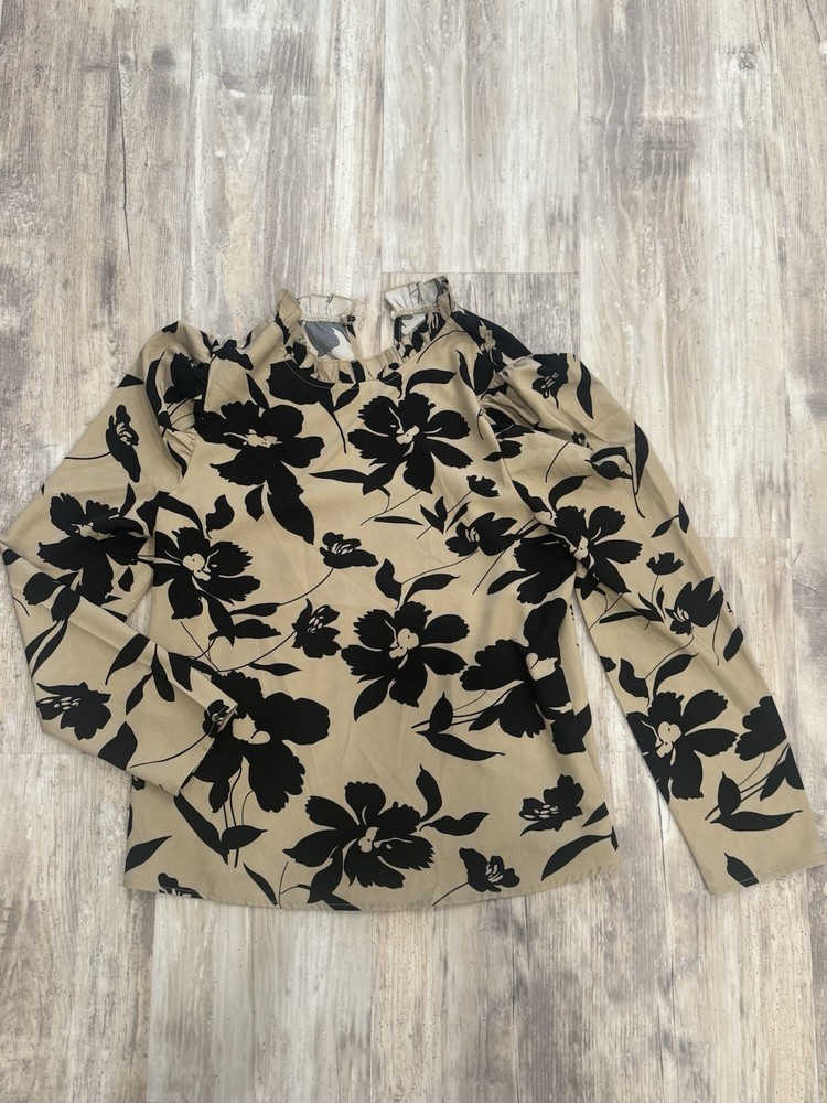 SHEIN Women’s Medium Long Sleeve Black Floral Blouse Top