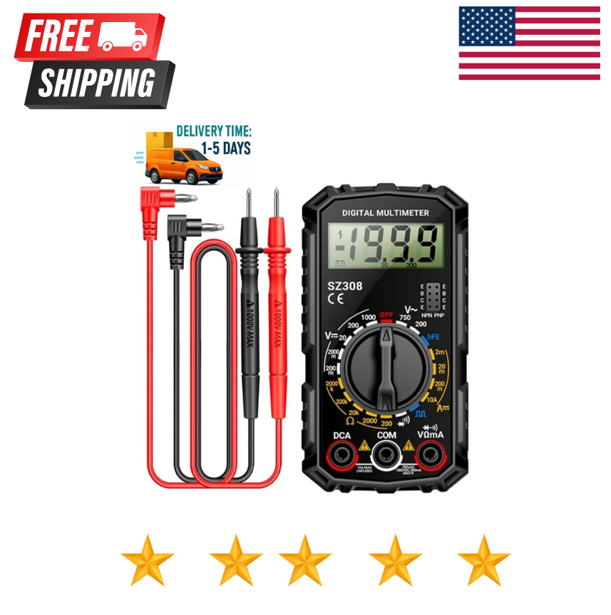 Digital Multimeter LCD Voltmeter Ammeter Ohmmeter Volt AC DC Tester Leads Meter