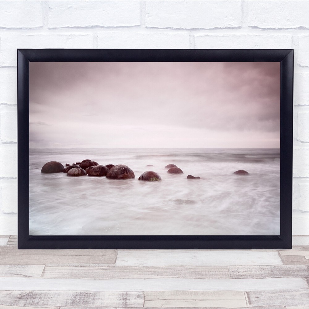 Landscape Wave Calm Ocean Rocks Smooth Silky Water Seascape Wall Art Print