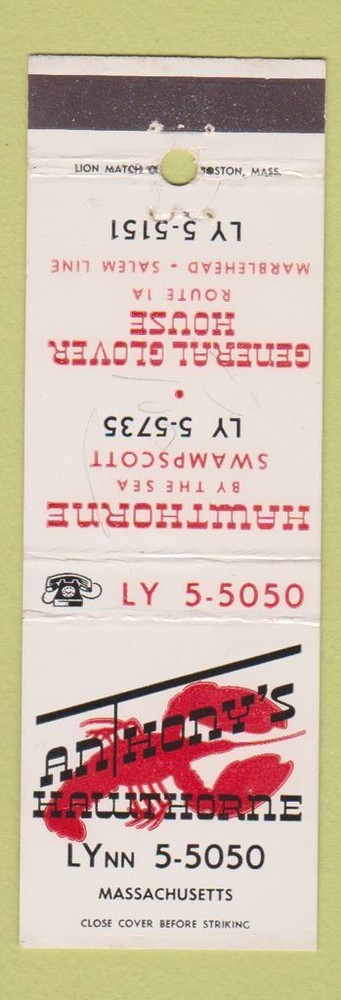 Matchbook Cover - Anthony's Hawthorne MA Swampscott WEAR