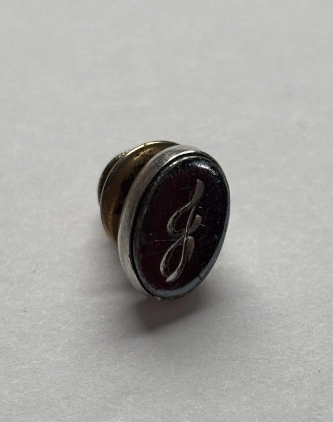 J Monogram Initial Letter Vintage SWANK Tie Tack Oval Silver Tone Lapel Pin
