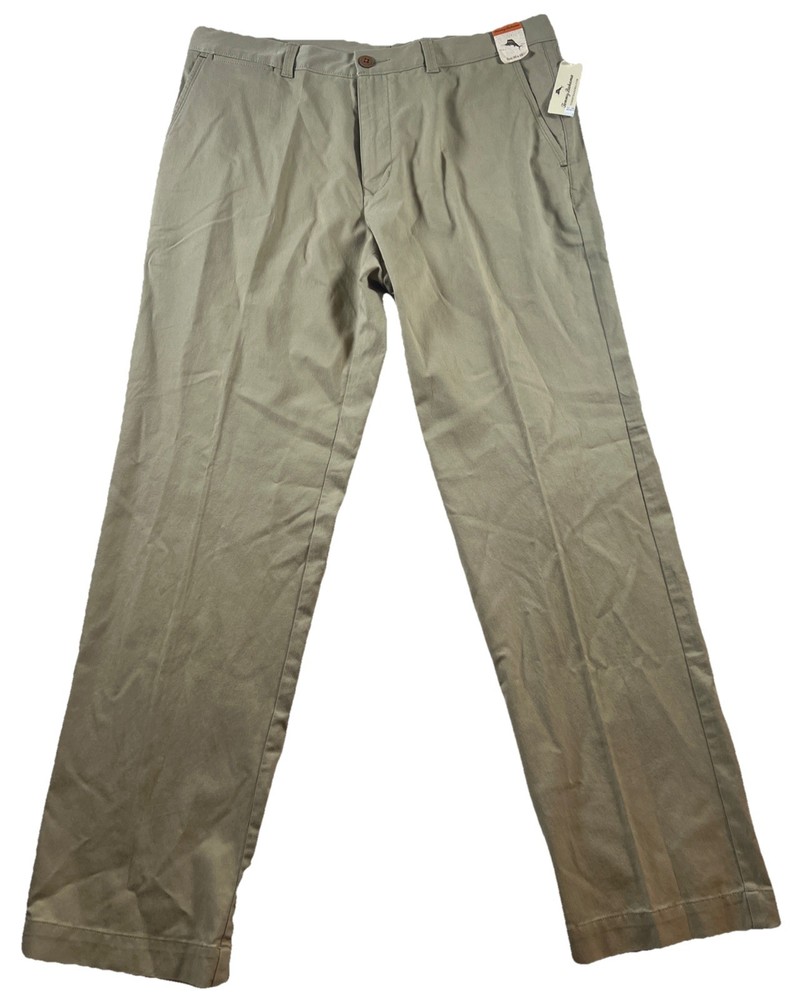 NEW Tommy Bahama Pants Mens 36x32 Straight Beige Chino Flat Front Bryant Tencel