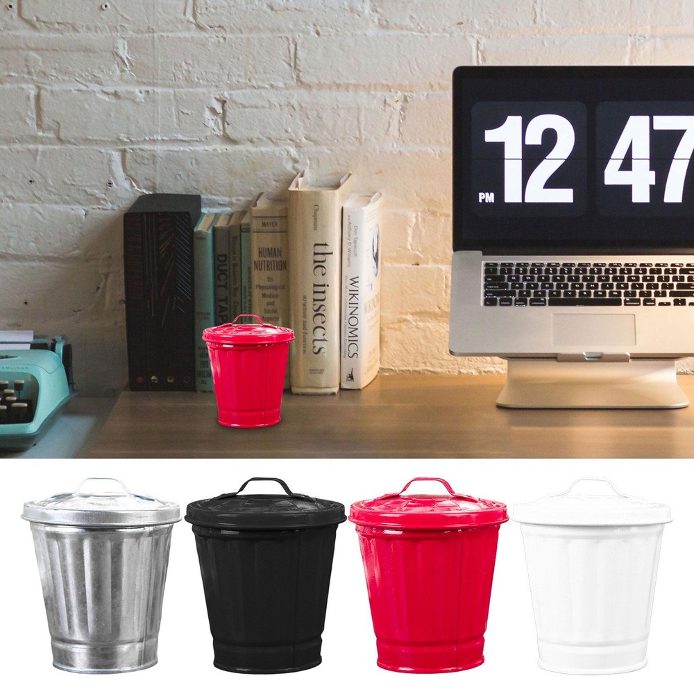 Mini Table Trash Can Desktop Wastebasket Covered Garbage Bin Counter Trash Can