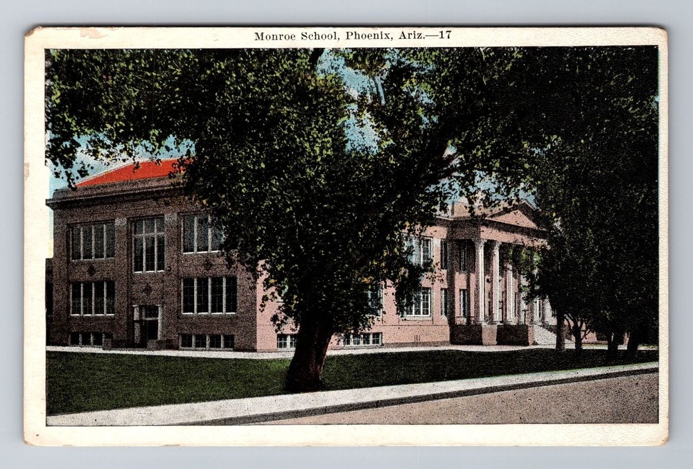 Phoenix AZ-Arizona, Monroe School Building, Antique Vintage Souvenir Postcard