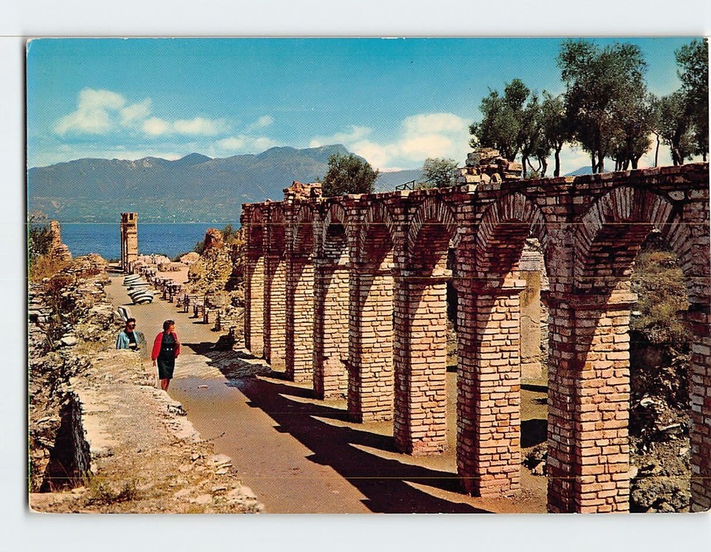 Postcard Roman Villa Sirmione Grottos of Catullo Garda Lake Italy
