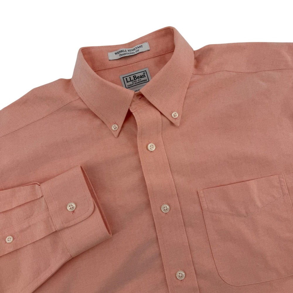 L.L.Bean Wrinkle Resistant Long Sleeve Button Down Shirt Peach Mens 15.5 36