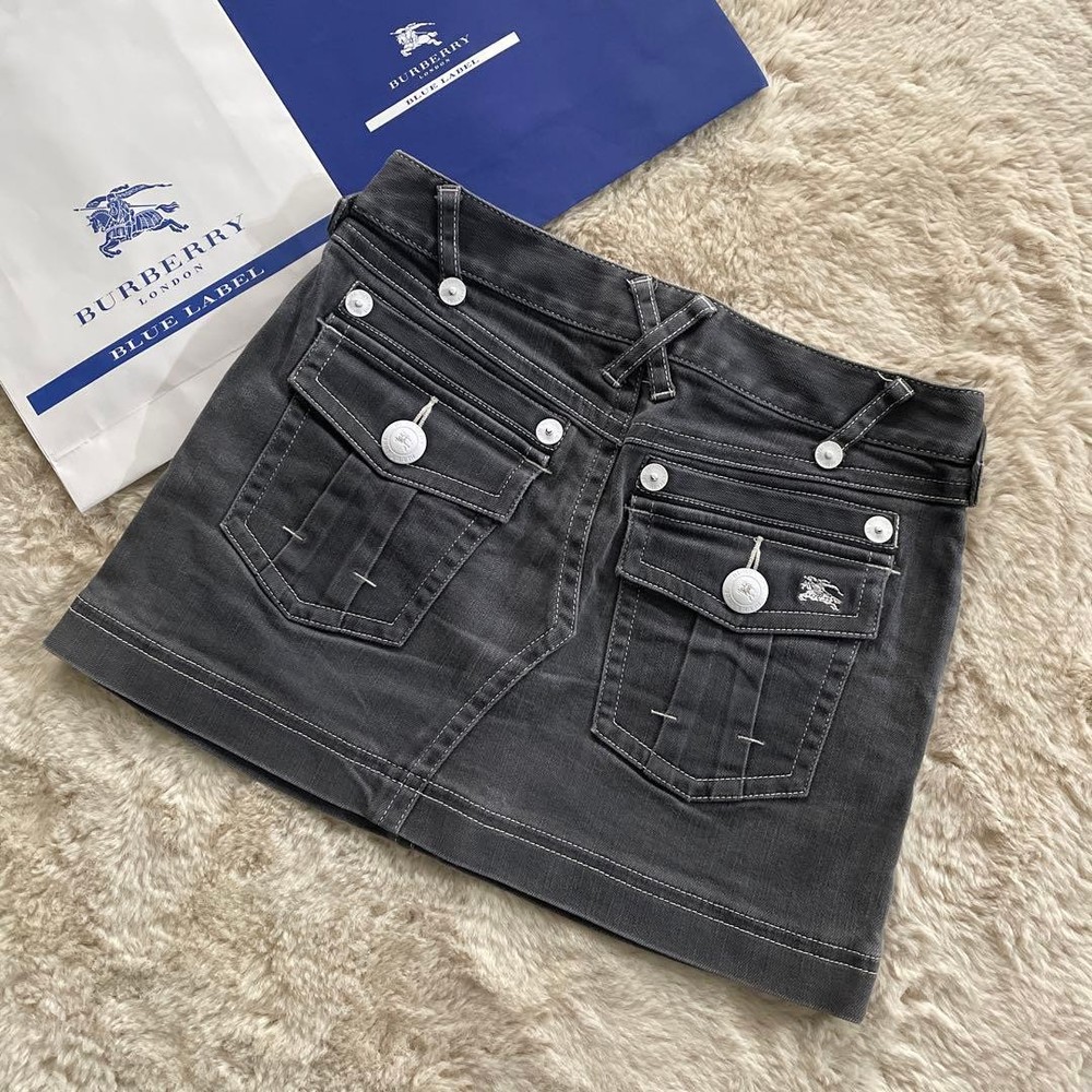 Burberry Blue Label Denim Mini Skirt S Distressed Y2K Revival Vintage Fashion