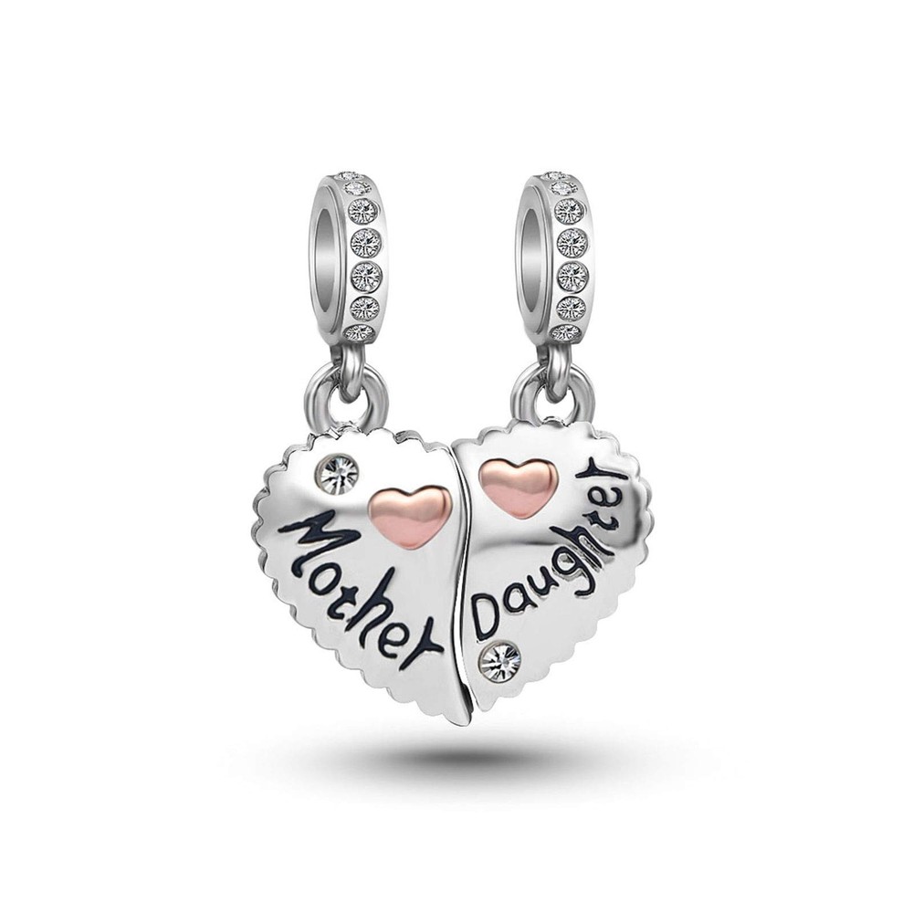 Heart Love Mother and Daughter Dangle Charms for Bracelets Birthday Gift for ...