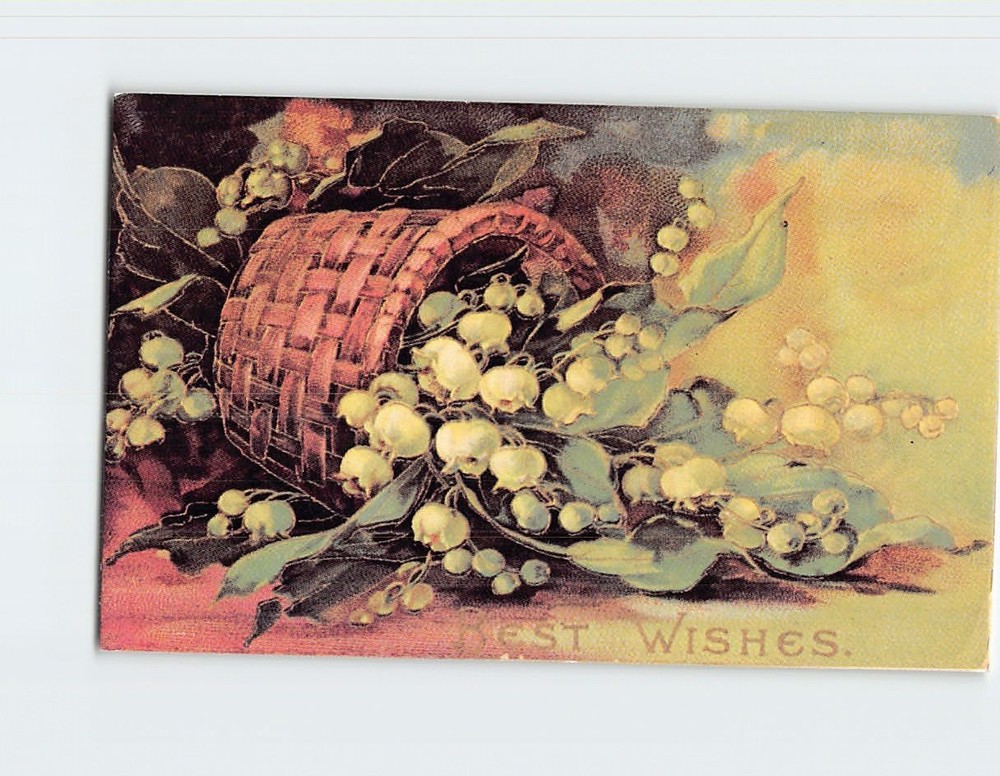 Postcard Basket of Flower Art Print Best Wishes Greeting Card