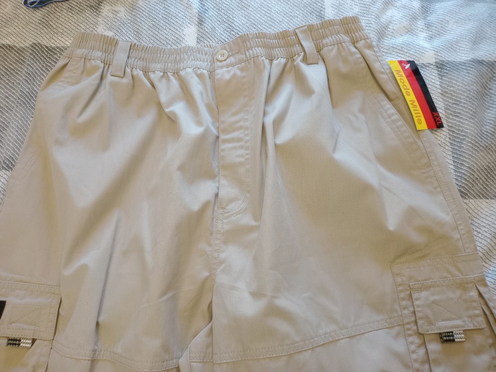 Mode Mille Men's Beige Cargo Pants W36x29 Straight Fit Elastic Waist with Pockets