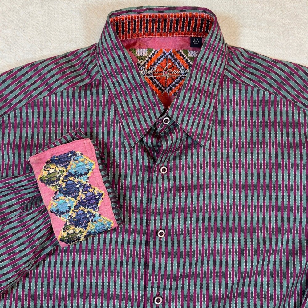 Robert Graham Mens Button Up Shirt Striped Long Sleeve Flip Cuff Size Large