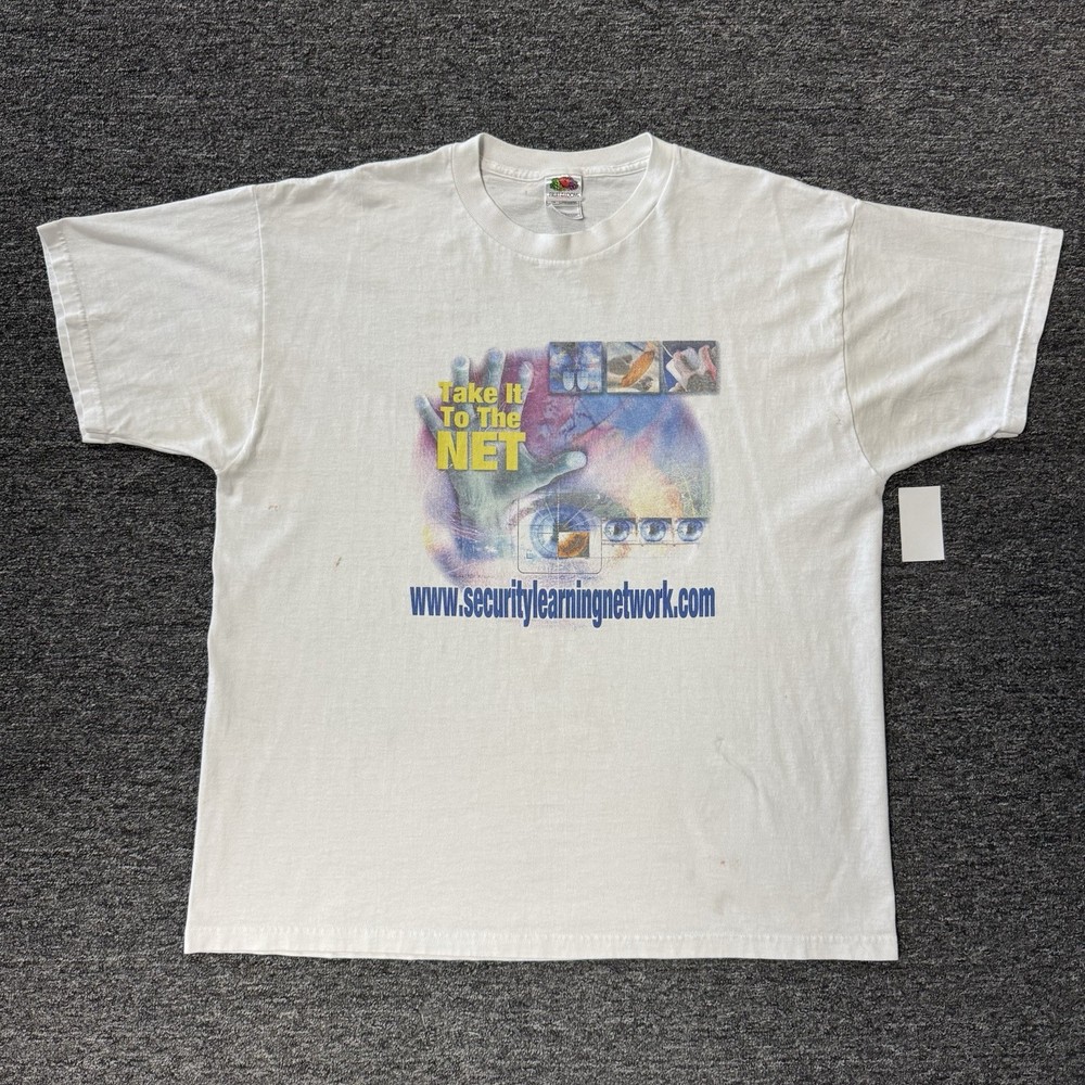 Vintage Cyber Security Promo White Tech Computer Art T-Shirt Mens - Size XL