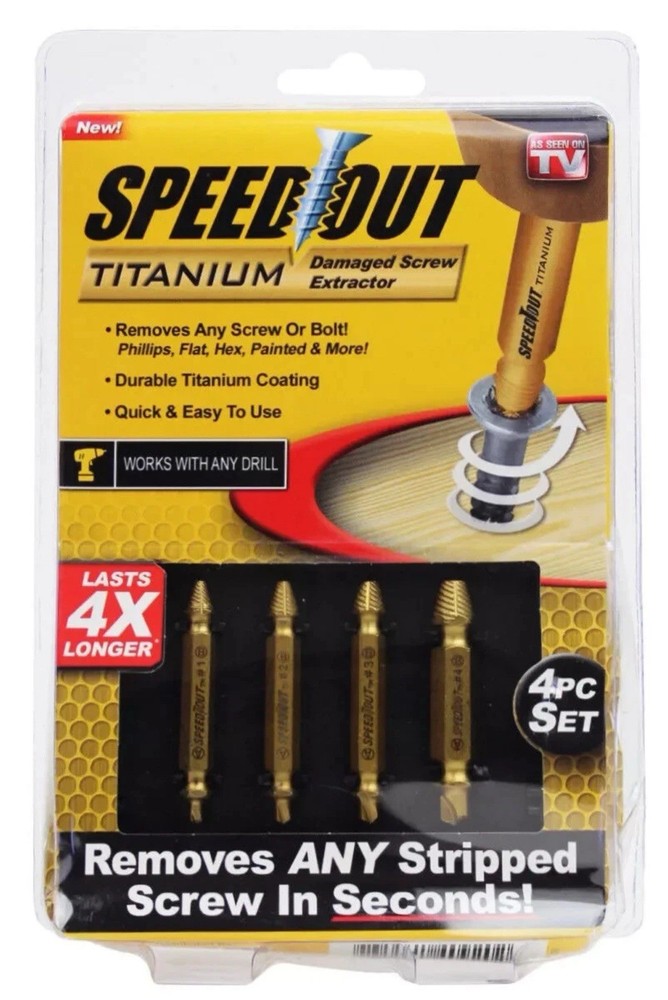 Ontel Speed Out Titanium Damaged Screw Extractor 4-Piece Set Compatible with Any Drill