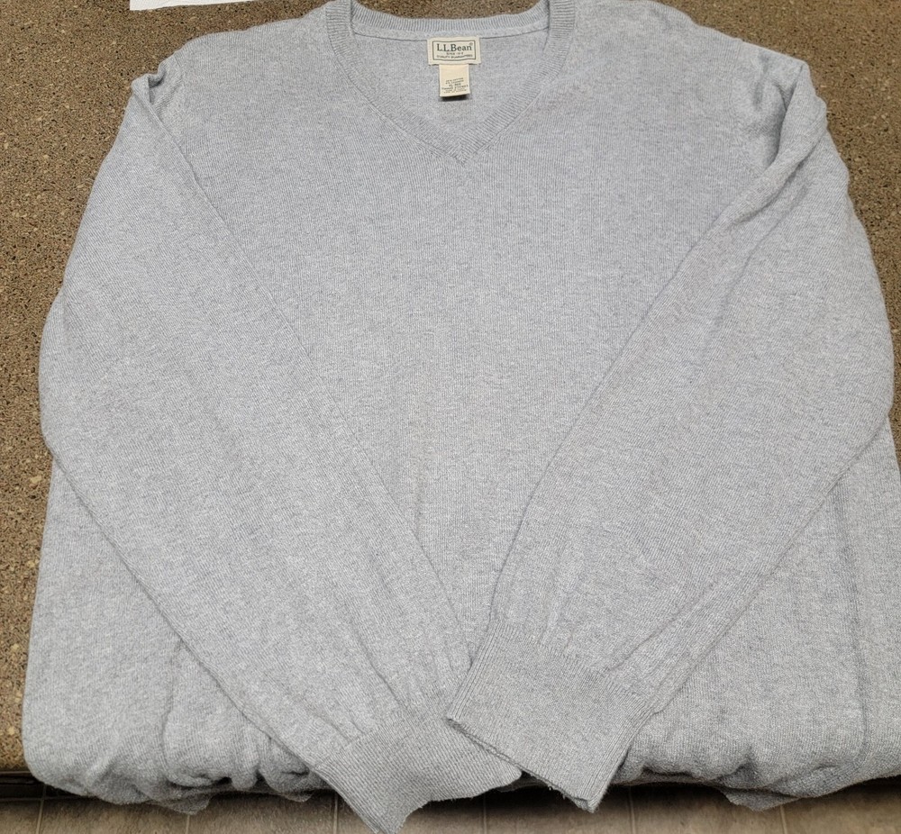 L.L. Bean Mens Sz XL Cashmere Cotton Sweater Gray V Neck Casual Long Sleeve
